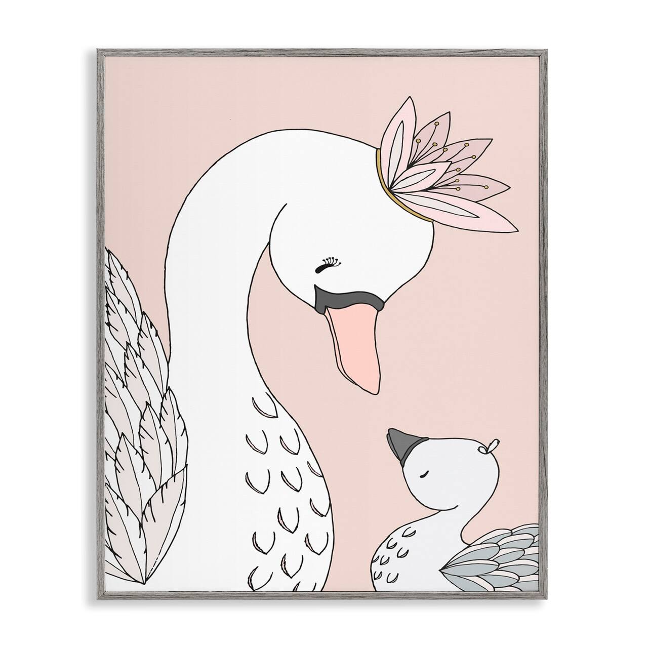 Stupell Industries Mother & Baby Swan Flower Crowns Princess Animals Framed Giclee Art